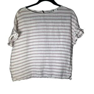 Sigrid Olsen Striped Linen Cream White Blouse Button Down Back Size Small